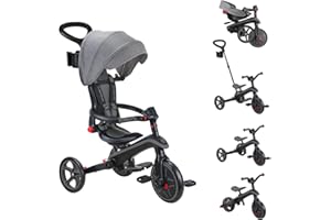 Globber - Tricycle Explorer 4 en 1 - Tricycle Pliable et évolutif en draisienne pour Les Tout-Petits de 10 Mois à 5 Ans - Noir et Gris