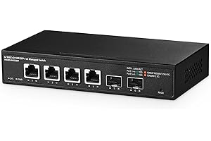 Binardat 6 Port 10 Gigabit Managed Switch, 4x10G RJ45 Ethernet,Support 1G/2.5G/5G/10G, 2x10G SFP+, 120Gbps Bandwidth, L3 Web Managed, Metal Small Network Switch