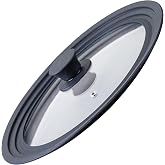Fackelmann Universal Glass Frying Pan Lid 9.4/10.2/11 cm, Splash Proof Lid, Diameter 29.5 cm, Black Silicone Edge, Nylon Knob