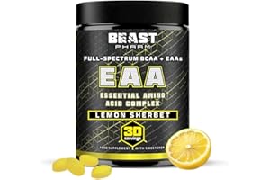 Beast Pharm EAA Amino Acids, 30 Servings Enhanced BCAA Powder | Lemon Sherbet