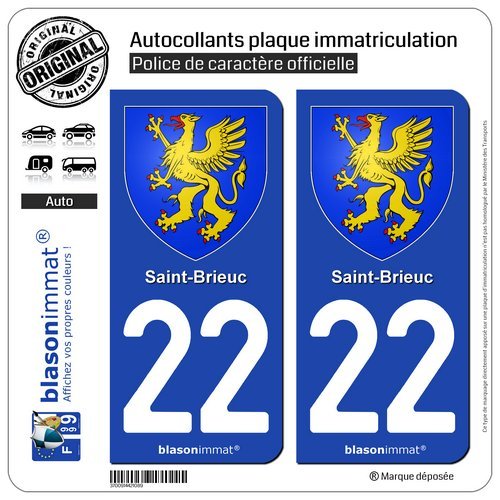 2 STICKERS RECOUVERT DE RESINE PLAQUE IMMATRICULATION DEPARTEMENT COTE ARMOR 22