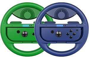 COODIO Volant Switch, Volant de Course Joy-Con Manette, Steering Wheel Pour Mario Kart 8 Deluxe / Nintendo Switch & Modèle OLED, L Vert / L Bleu (Pack de 2)