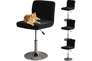 HOMECOVER Bar Stool Covers With Back, Stretch Velvet Fabric Bar Stools Slipcovers Removable Low Back Swivel Chair Covers-black-set of 4