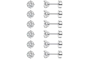 Diamday 6 Paires Boucles d'Oreilles Cartilage pour Femmes Hommes dos plat Set Boucles d'Oreilles Acier Chirurgical 316L Tragus CZ Petite Hélice Bijoux Piercing Hypoallergénique