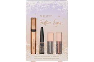 Profusion Cosmetics Festive Eye Kits and Liquid Eyeshadow for Flawless Eye Catching Look, Finish Your Look With Classic Black Liquid Liner, and Lash Out Loud Lengthening With Curling Mascara