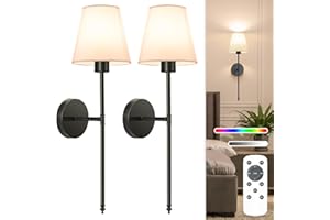NIORSUN 24 inch Battery Operated Wall Lights, Black Rechargeable Wall Lights Indoor with 5200mAh Dimmable Detachable Bulbs and Remote, 9 Colours Wireless Sconces for Bedroom Living Room Hallway