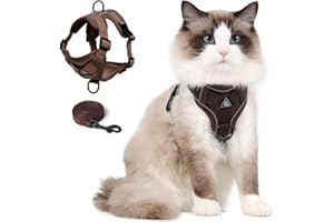 SKMEDITEC Cat Harness and Leash Set for Kitten, Upgraded Escape Proof Adjustable Vest with Lead for Small Cat Outdoor Walking, Soft Breathable Mesh Jacket with Reflective Stripes for Night (Coffee Brown, S)
