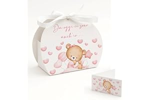 PV Grafik® 24PZ Bomboniere Nascita Orsetto, Scatoline Portaconfetti Bimba, Scatola Confetti Baby Shower Battesimo Bambina Scatole Confetti per Confetteta, Set con Bigliettino e Nastrino (68BL)