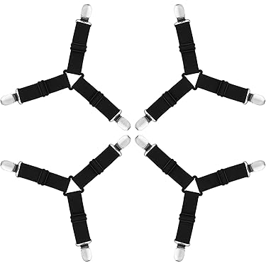 Gudotra 8 stuks elastische lakens met klemmen, verstelbare clips, bedlaken, dragers, bedlaken voor matrasbeschermer, bed, bank (wit, 8 stuks