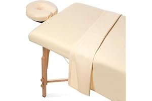 Surwin Juego de Sábana para Camilla de Masaje 3 Piezas, Sábana para Camilla de Masaje con Agujero Reutilizable y Lavables Funda para Cama de Masaje Ajustables (80x185cm,Beige)