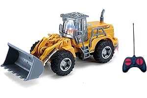 GENERICO Ruspa Escavatore Giocattolo Radiocomandato RC con Luci LED Mezzi Cantiere Telecomandati per Bambini Bulldozer Trattore Scavatrice Ruspa Radiocomandata Mezzi Lavoro Martello Pneumatico Porta Tronchi