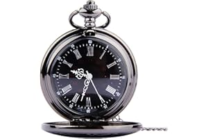 ABOOFAN Reloj de bolsillo vintage retro Steampunk retro vintage de cuarzo con números romanos para Navidad (cadena fina negra)
