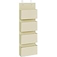 SONGMICS Over Door Storage Organiser, Wardrobe Storage Organiser, Behind Door Hanging Organiser, 4 Pockets, for Bedroom, Office, Pantry, Kitchen, 12 x 33.5 x 100 cm, Beige RDH004Y01