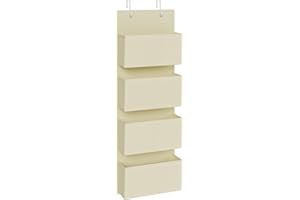 SONGMICS Scaffale da appendere a 4 scomparti, organizer da appendere alla porta o alla parete, per camera da letto, ufficio, 12 x 33,5 x 100 cm, beige RDH004Y01