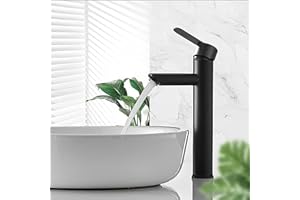 XWIHTR Rubinetti per lavabo e bagno caldi e freddi in acciaio inox, con risparmio idrico silenzioso e senza gocciolamento per bagno, lavabo, piccoli rubinetti da cucina (nero - alto)