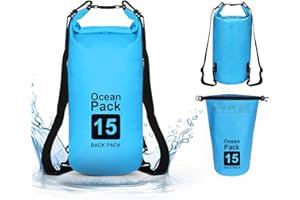 supregear Dry Bag, 15L Bolsa Impermeable, Mochila Versátil con Doble Correa para el Hombro para Navegar, Hacer Senderismo, Kayak, Pesca, Acampada y Otras Aventuras al Aire Libre, Azul