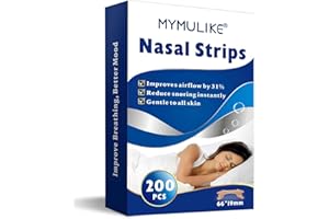 MYMULIKE Bandelettes Nasales Anti-Ronflement 200 pièces, Patchs Nasaux Contre le Ronflement, Bandes Nasales, Nasal Strips, Taille L- 66 x 19mm