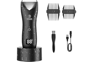 FAVRISON Trimmer per uomo Kit per la toelettatura del corpo, tagliacapelli elettrico per uomo con inguine pubico, rasoio per l'igiene maschile, con display LCD e dock di ricarica (nero)