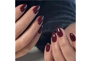 Dark Red False Nails Short Oval, SXVME Simple Acrylic Press on Nails Short, Burgundy Fake Nails Short, Natural Glue on Nails Short Almond, Solid Gel Full Cover Stick On Nails For Women Daily Wear