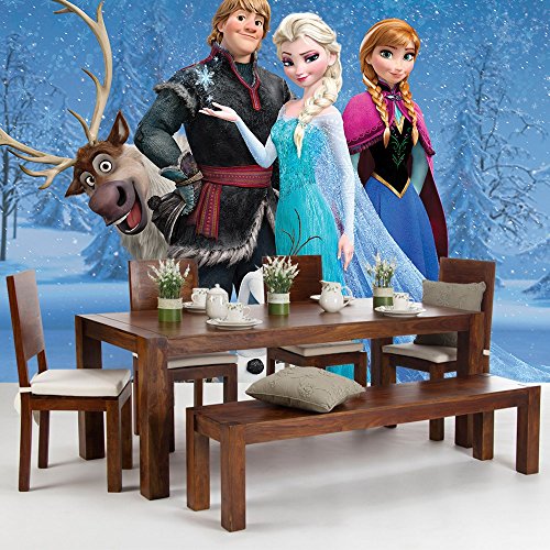 Vlies Fototapete PREMIUM PLUS Wand Foto Tapete Wand Bild Vliestapete – Kindertapete Anna Elsa Kristoff Olaf Schnee Bäume – no. 1971, Größe: 368 x 254 cm Vlies - 5