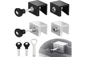 4 Pièces Verrou Baie Coulissante WISIRENT, Réglable Fermeture Baie Coulissante Verrou Porte Coulissante, Butée de Serrure de Porte et Fenêtre Réglable avec Clé, Serrures de Fenêtre pour Fenêtre