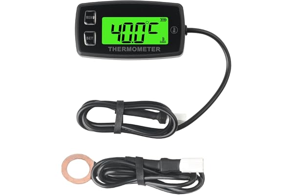 Jauge de température du moteur LCD numérique Runleader, alerte de surchauffe, rétroéclairage vert, batterie remplaçable pour moto générateur Dirtbike ATV hors-bord Motoneige marine