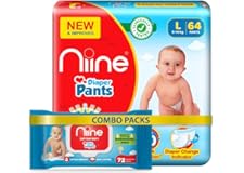 Niine Combo of Cottony Soft Baby Diaper Pants Large (L) Size (9-14KG) 64 Pants and Baby Wipes with Goodness of Aloe Vera 72 W
