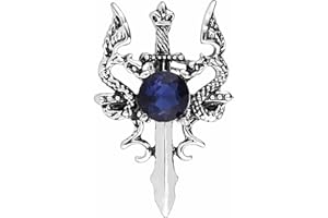 DISHOWME Dragon Sword Brooch Crystal Double-Dragon Lapel Pin Fashion Collar Breastpin Vintage Badge Coat Suit Skirt Studs Accessories for Men Teens Women (Silver)