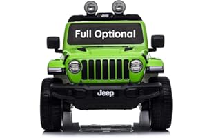 Babycar Jeep ® Wrangler Rubicon 2 Places 12 V avec siège en Cuir pour Enfants (Vert) Voiture Electrique Enfants 2 Places Portes ouvrables avec télécommande 2,4 GHz Soft Start Full Optional