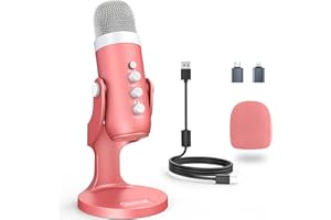 zealsound USB Micrófono Juegos,Móvil Rosa Micrófono Adaptador,Plug&Play,Mute&Echo para Computadora PC PS5,Control Volumen&Headphone Monitor,Grabación ASMR Youtube Podcast Streaming Twitch Discord K66