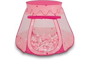 Selonis Tente 105X90cm/200 Balles Château avec Les Balles Plastiques Piscine À Balles pour Enfants, Rose: Rose Poudré-Perle-Transparent