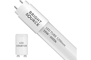 Bright Source 4ft (1199mm) 18w LED T8 Tube, 1620lm, 6000K Daylight White, Replacement for 36w T8 Fluorescent, Starter Included - Direct Mains or for use with Switch Start Fitting with Magnetic Ballast