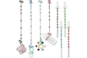 PandaEar Lot de 8 Sangles pour Jouets de Bébé et Attaches-Tétines en Silicone, Sangles Harnais pour Tétine et Anneau de Dentition en Silicone Dinosaure, Clips Porte-Tétine pour Garçons et Filles