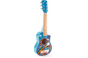 Hape - Chitarra Figli dei Fiori Blu | Strumento Giocattolo in Legno con Decorazioni Flower Power per Bambini dai 3 Anni in su