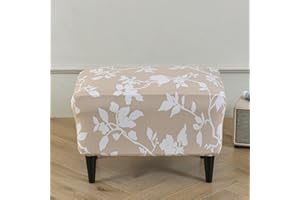 Highdi Ottoman Cover Rectangle Polyester Spandex, Stretch Footstool Slipcover,Stool Protector Cover with Elastic Bottom,Removable Washable Dustproof Footrest Pouffe Covers (apricot,1pc)