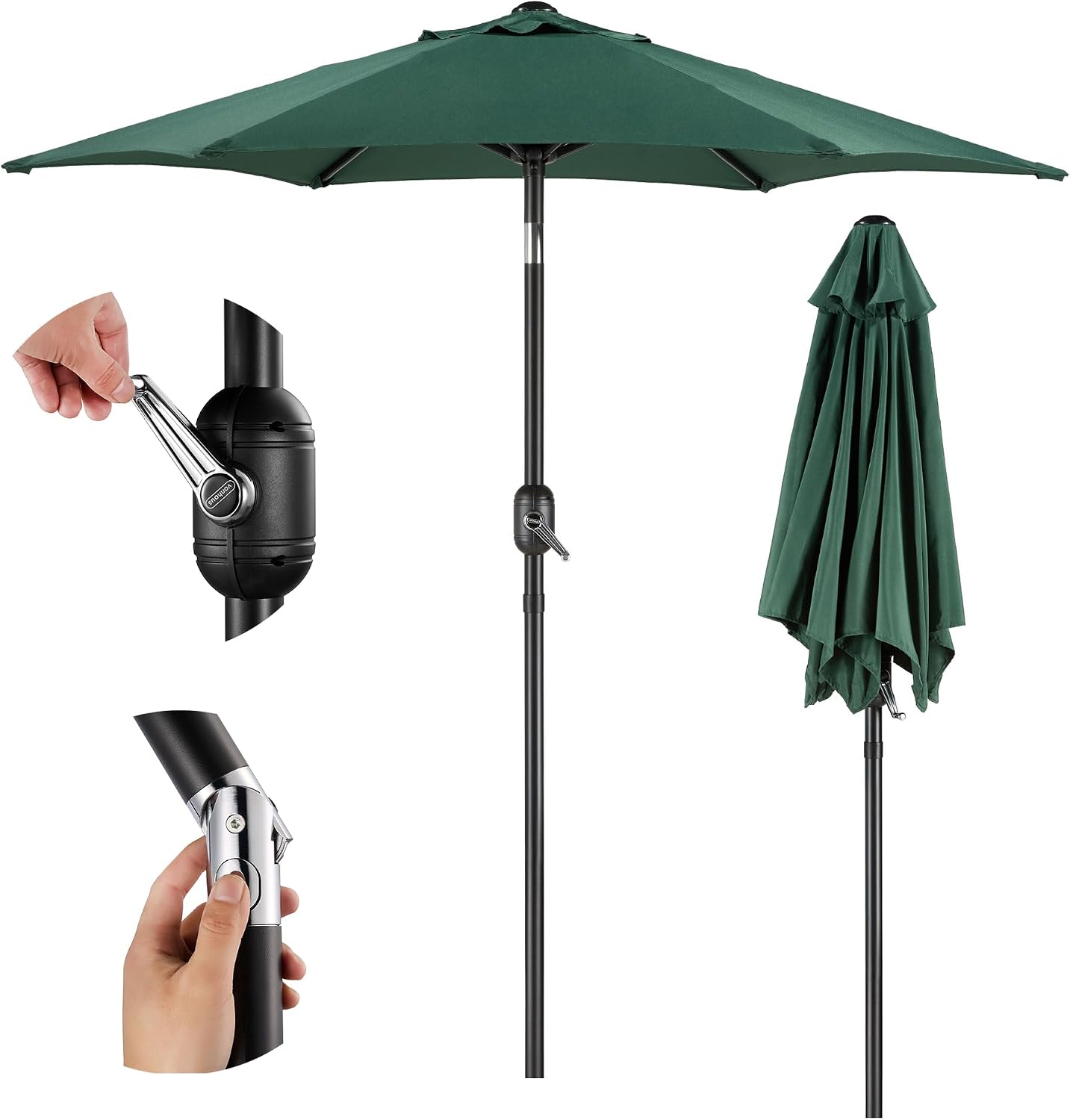 VonHaus Parasol 2M – Parasol Umbrella for Outdoor, Garden, Patio – Sun Shade Canopy with Hand Crank, Tilt Function, UV30+ Protection, Air Vent, Powder Coated Steel Frame - Dark Green