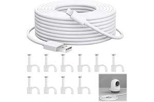 JUGNAW Cable USB C de 10 Metros de Alta Duración para Cámaras de Seguridad, Compatible con Modelos 1080P y 2K, Cable de Carga Rápida Tipo C, Ideal para Uso Exterior e Interior, Incluye 10 Abrazaderas