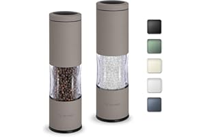 TLYSXPRO Salt and Pepper Grinder Set with Adjustable Coarseness | Manual Pepper Mill Grinder with Refillable Design | Ceramic Core | Kitchen Essential (2 Packs, Greige)