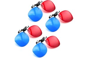 PRECORN Juego de 4 gafas 3D con clip en 3D en rojo/azul, gafas de anaglifo 3D para usuarios de gafas, perfectas para películas 3D, juegos de PC, imágenes 3D, vídeo 3D (YouTube), proyecciones 3D y