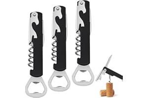 3 Stk Korkenziehen Weinöffner Profi Kellnermesser 3 IN 1 Screwpull Korkenzieher Edelstahl Flaschenöffner Kellner Messer mit Folienschneider Doppelhebel öffner für Barkeeper,Sommeliers,Hausgebrauch