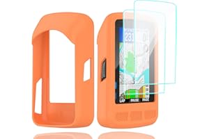 Braleto Coque de Protection Silicone +Lot de 2 Verre Trempé Compatible avec Wahoo Elemnt Roam, Protection D'écran en Verre de Dureté 9H GPS Bike Computer Accessoires (Orange)