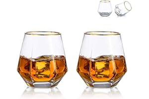 GLASSEAM Ensemble De 2 Verres à Whisky Diamantés en Verre Scotch Incliné 300 ML en Verre à Whisky Look Moderne pour Hommes Femmes, Papa, Mari, Amis, Verrerie pour Gobelet à Bourbon/Rhum/Bar