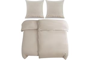 ‎ATSENSE ATsense Bettwäsche 135x200 cm Baumwolle 4teilig, Bettwäsche-Sets Beige ÖkoTex-Zertifizierte mit Leinenartigem Griff, Atmungsaktiv, 2 Bettbezug und 2 Kissenbezug 80x80 cm