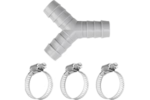 Joynine Divisor en Y de 2 Vías para Tubos | Accesorio de Conexión para Lavadoras y Lavavajillas | Incluye Tres Abrazaderas de Sujeción | Resistente al Calor y a Productos Químicos (gris)