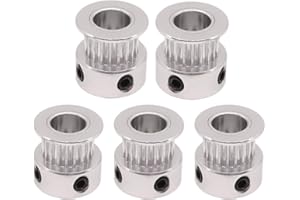 Saipor GT2 Timing Belt Pulley 20 Teeth Bore 8mm(5pcs), Aluminum Synchronous Wheel for 3D Printer