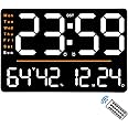 KASTWAVE Large Digital Wall Clock, with Remote, 15.6” Large Display LED Wall Clock, with Day/Date/Temperature/Humidity, Auto Dimming, Timer, for Living Room/Gym/Shop/Warehouse/Office Decor