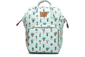 NAXDAWON Multi-function Baby Diaper Bag Backpack Waterproof Travel Baby Nappy Changing Bag Nursing Bag Large for Boys Girls, Includes Stroller Hooks (Cactus)