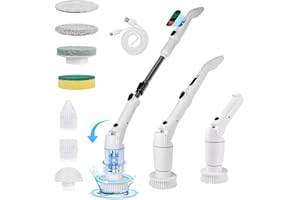 BEINHOME Cepillo Eléctrico Limpieza, Fregadora Giratoria Sin Cable, 2 Velocidades, 8 Cabezas de Cepillo Reemplazables, Mango Ajustable de 64-119cm, Batería 2000mAh, Pantalla LED, para Cocina Baño Suelo Hogar