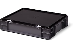 ‎1A-TOPSTORE Euro-Transport-Stapelkasten, grau mit schwarzem Verschlußdeckel, 400x300x86 mm (LxBxH), Wände u. Boden geschlossen, 9 Liter, aus PPN