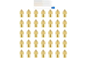3DMAN 35PCS MK8 Nozzles Brass 0.2mm, 0.3mm, 0.4mm, 0.5mm, 0.6mm, 0.8mm, 1.0mm + 7PCS Cleaning Needles for 1.75mm Filament 3D Printer